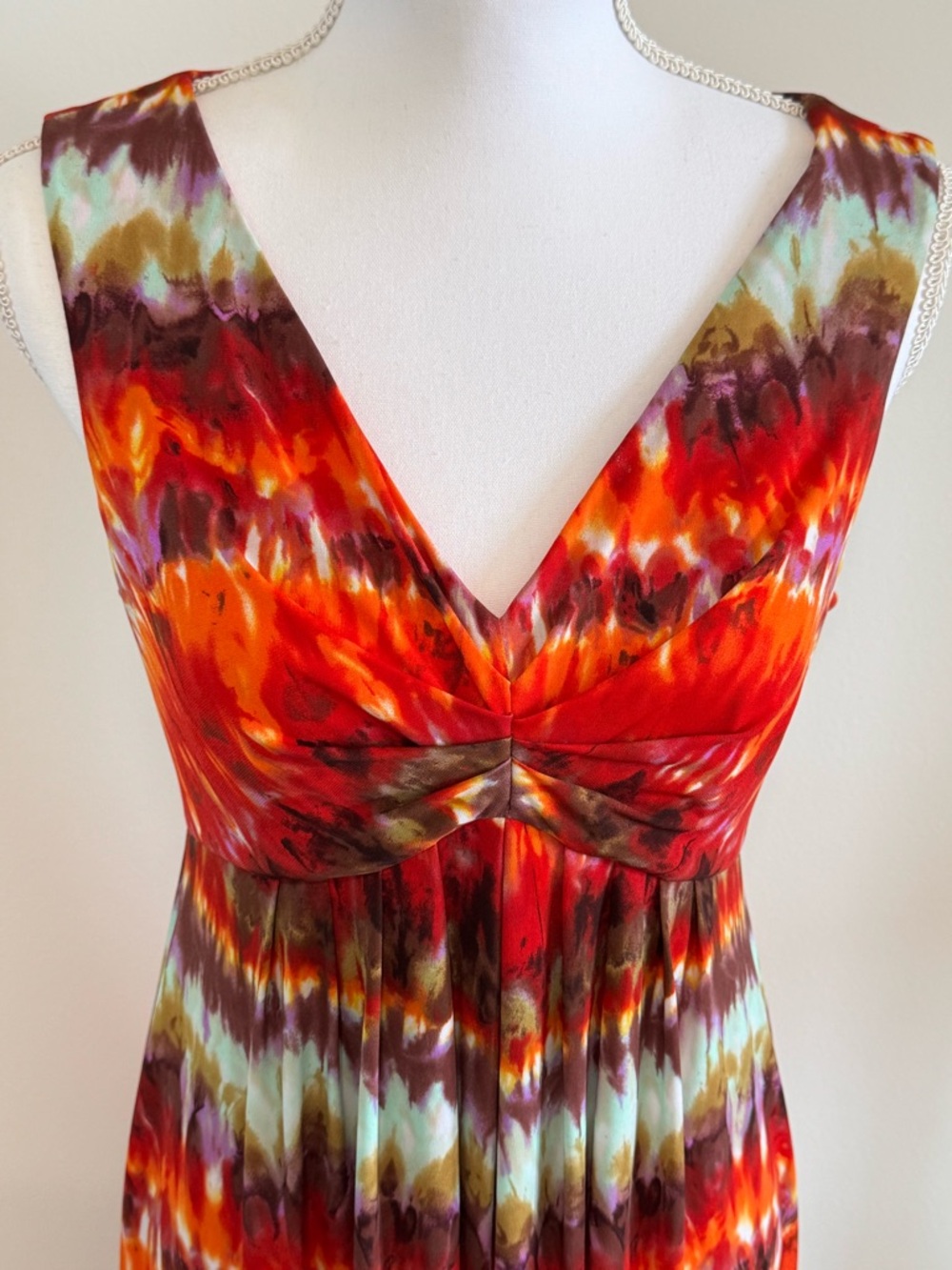 Chico's Tropical Trina Tie-dye Sleeveless V-neck Maxi Dress Non-wrinkle Size S - Picture 2 of 5